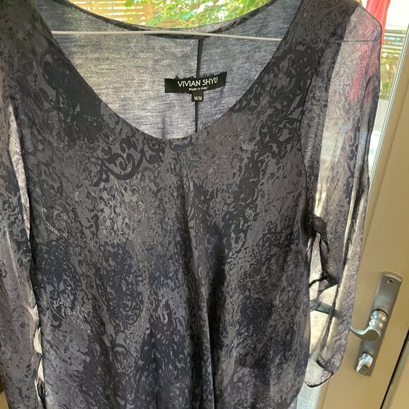 Vivian Shyu Purple Print Silk Tunic Top-Medium - Picture 7 of 9